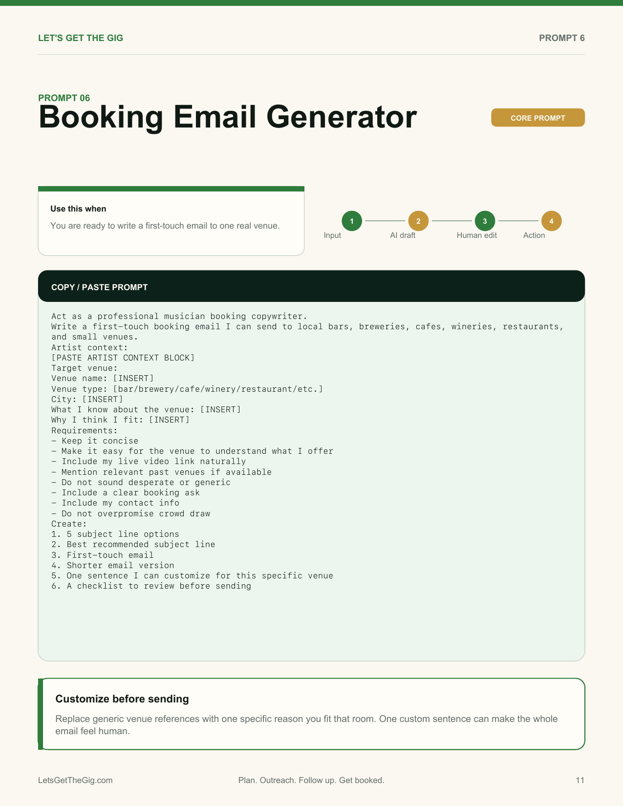 Actual Booking Email Generator page from Prompt 6