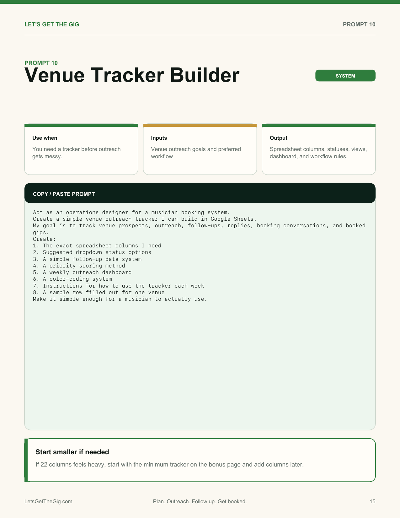 Actual Venue Tracker Builder page from Prompt 10